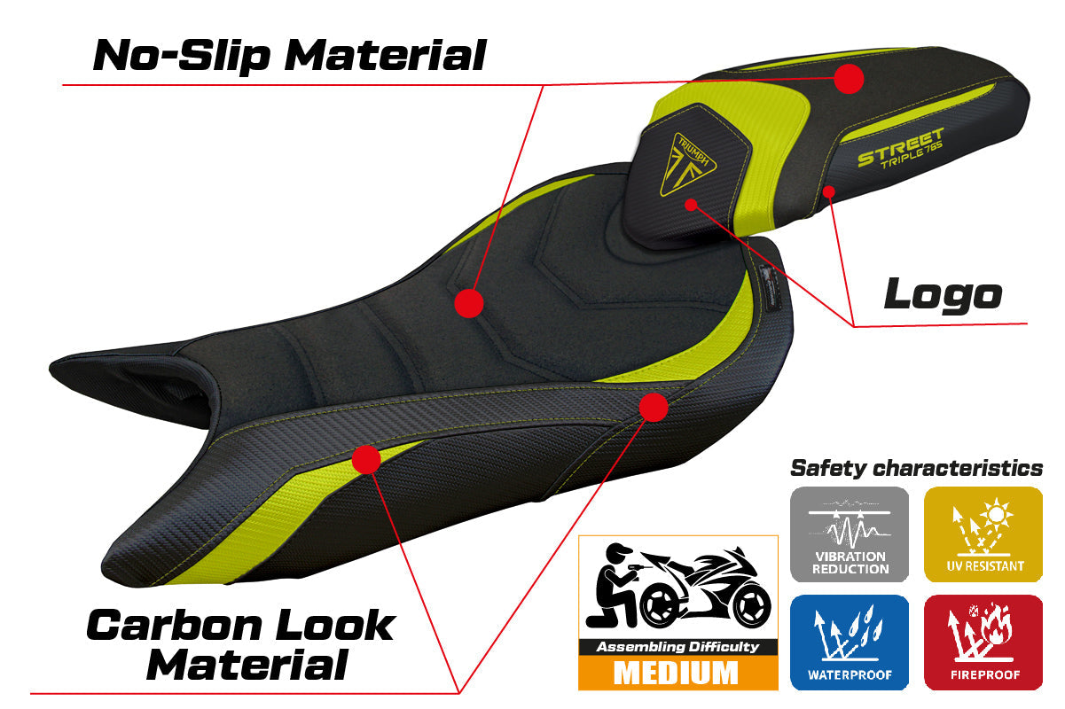 Tappezzeria Italia Triumph Street Triple 765 2023-2025 Seat Cover Ultragrip in Yellow and Black
