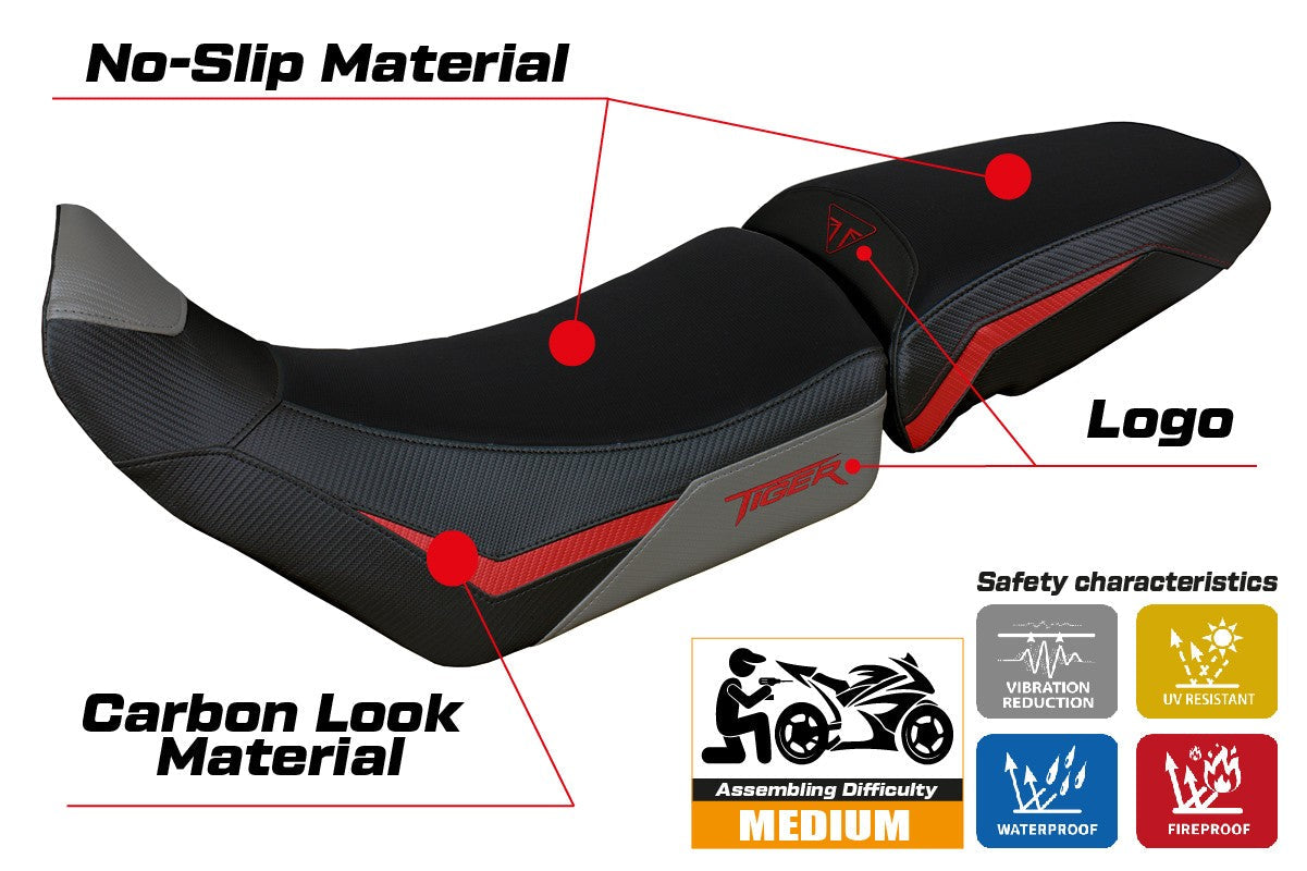 Tappezzeria Italia Triumph Tiger 850 Sport 2021-2025 Seat Cover Red Grey Black