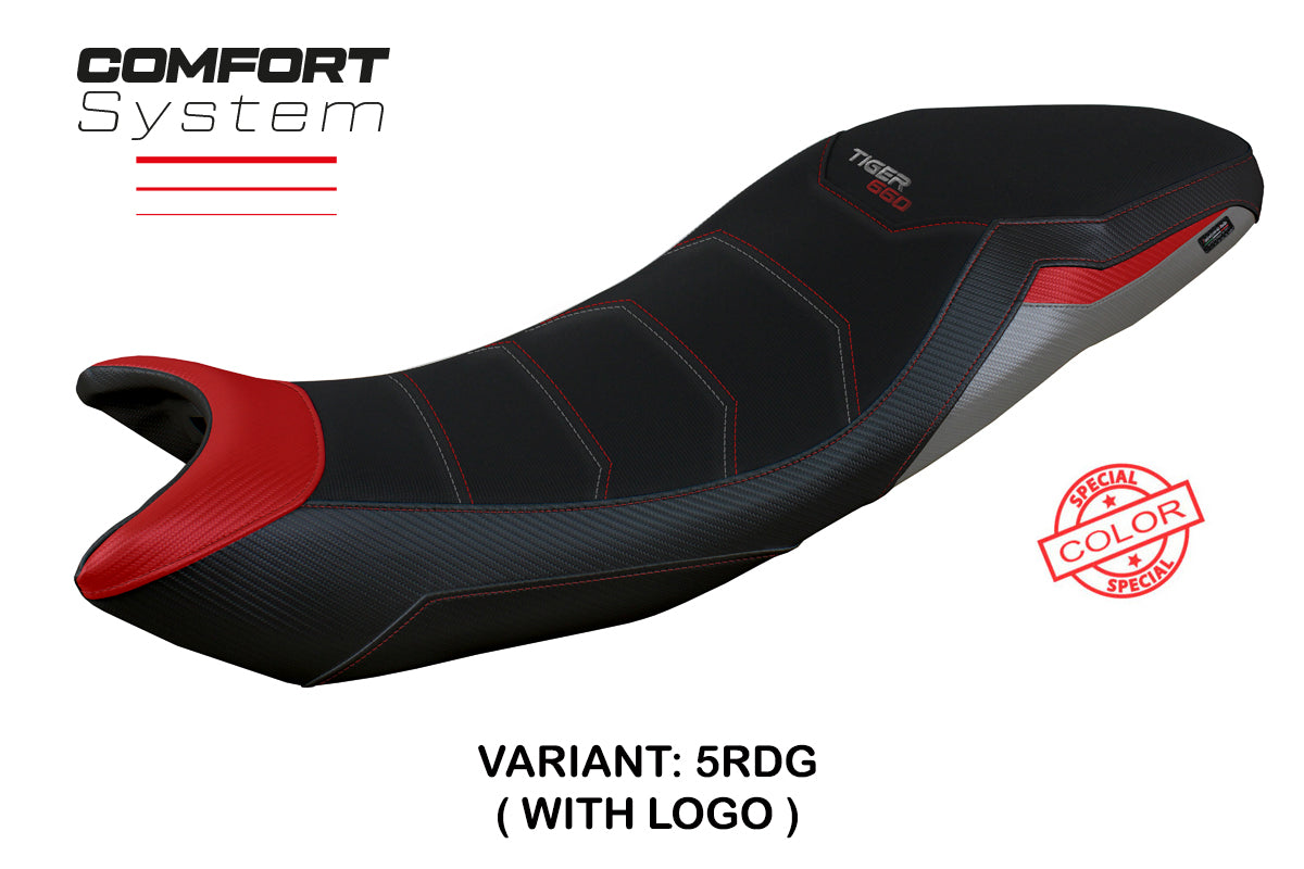 Tappezzeria Italia Triumph Tiger 660 2021-2025 Seat Cover Comfort in Red Grey and Black
