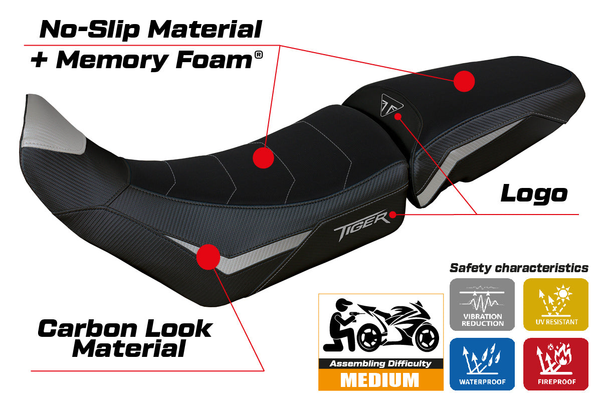 Tappezzeria Italia Triumph Tiger 900 2020-2023 Seat Cover Comfort Silver and Black