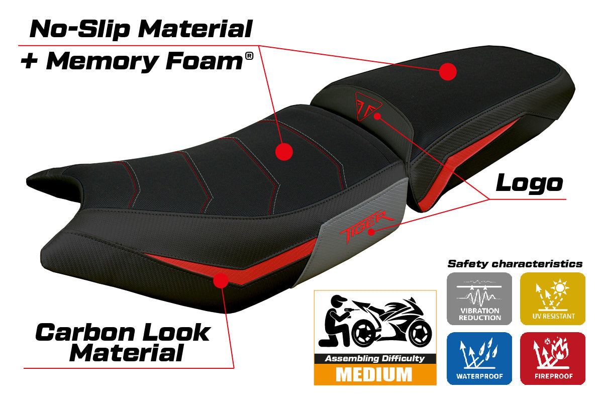 Tappezzeria Italia Triumph Tiger 900 2024-2025 Seat Cover Comfort Red Grey Black