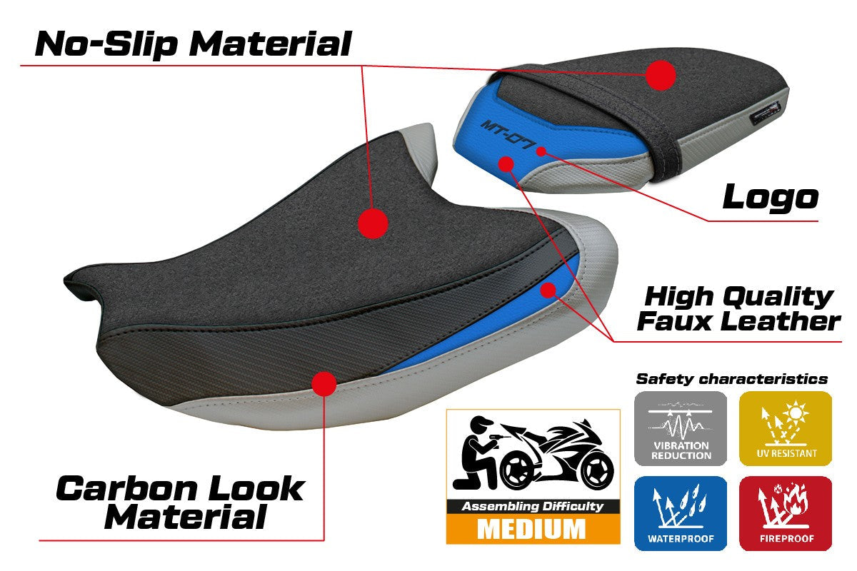 Tappezzeria Italia Yamaha MT-07 FZ07 2025 Seat Cover Ultragrip Silver Light Blue Black