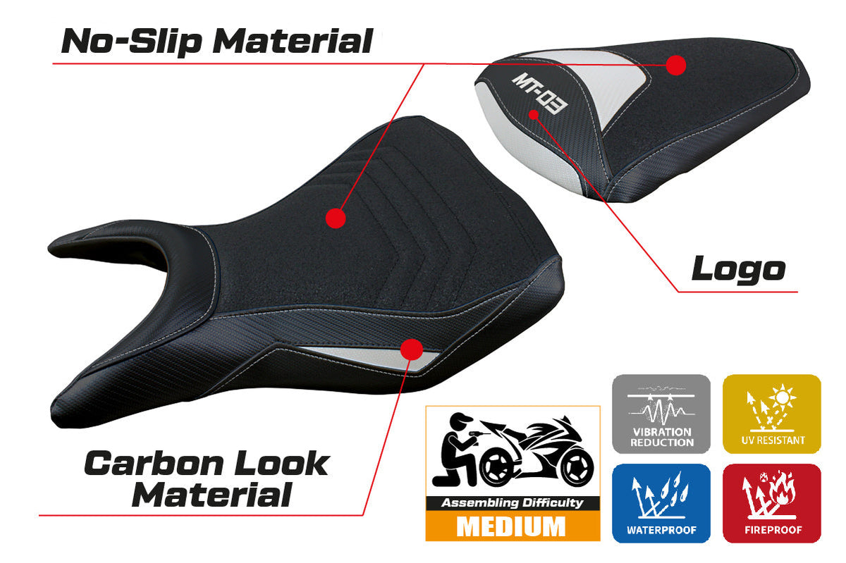 Tappezzeria Italia Yamaha MT-03 FZ03 2020-2024 Seat Cover Ultragrip in White and Black