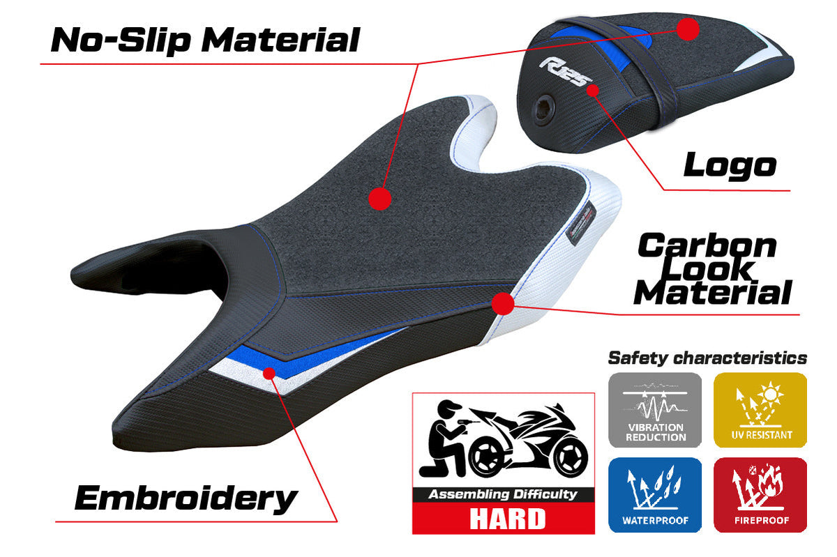 Tappezzeria Italia Yamaha YZF R125 2019-2023 Seat Cover Ultragrip in White and Blue