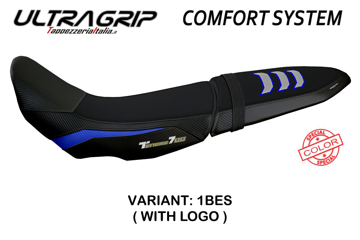 Tappezzeria Italia Yamaha Tenere 700 2019-2025 Seat Cover Comfort in U-Grip Blue and Silver FR