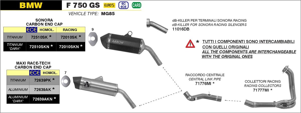 71776MI  Arrow Racing Link Pipe, Stainless Steel for BMW F750GS/850GS/ 2021-2025 F 900 GS / F 900 GS Adventure ’24/25
