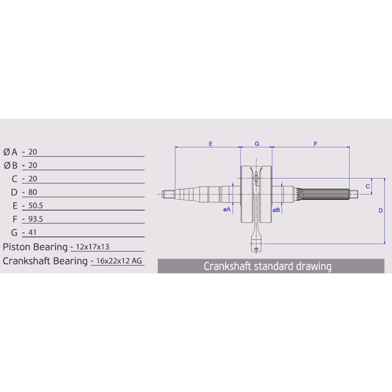 Athena 04-08 Aprilia 50 12mm Pin Bore Crankshaft 68914