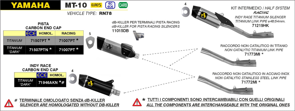 Arrow  Db Killer Arrow Pista Ø42mm Yamaha Mt-10 (22-23)  11015db